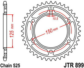 JT スプロケットS リア スプロケット 42 Teeth Steel スタンダード 525 Pitch Type 899 | JTR899.42