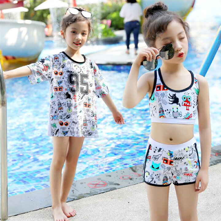 楽天市場 在庫処分 即納 キッズ 水着 女の子 セパレート ラッシュガード 子供 水着 3点セット 半袖 タンキニ ショートパンツ ビキニ ジュニア 水着 女の子 ガールズ 子ども用 水着 スクール水着 スイムウェア みずぎ 幼稚園 小学生 中学生 高校生 海水浴 スクール