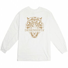 ロングTシャツ DESENHISTA デゼニスタ ホワイト 大人 デザイン ユニセックス メンズ レディース 長袖 ゆったり ストリート アメカジ 虎 タイガー アニマル イラスト でかロゴ