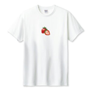 Tシャツ メンズ ユニセックス フルーツ イチゴ いちご 苺 カワイイ ワンポイント ストロベリー サイズ S M L LL XL 半袖 綿 100% コットン 人気 ゆったり 白Tシャツ 黒Tシャツ ホワイト ブラック 長