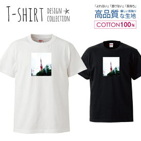 デザイン Tシャツ メンズ サイズ S M L LL XL 半袖 綿 100% 透けない 長持ち プリント コットン ゆったり 白Tシャツ 黒 ホワイト ブラック 写真 カラー プリント 風景 空 きれい 東京タワー おしゃれ かわいい