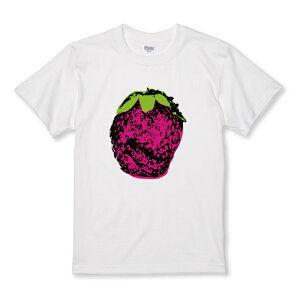 Tシャツ キッズ こどもサイズ ストロベリー 苺 いちご アートポスター風 かわいい アート ポップ ピンク サイズ 100 110 120 130 140 150 半袖 綿 100% コットン 白Tシャツ 黒Tシャツ ホワイト ブラッ
