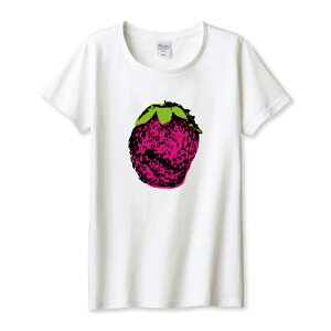 Tシャツ レディース ガールズ ストロベリー 苺 いちご アートポスター風 かわいい アート ポップ ピンク サイズ M L 半袖 綿 100% コットン 人気 レディースサイズ 女性 白Tシャツ 黒Tシャツ ホ