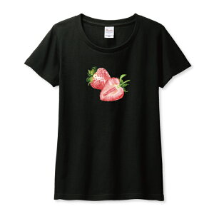 Tシャツ レディース ガールズ イチゴ いちご 苺 ストロベリー かわいい ガーリー 水彩 ビッグプリント サイズ M L 半袖 綿 100% コットン 人気 レディースサイズ 女性 白Tシャツ 黒Tシャツ ホワ