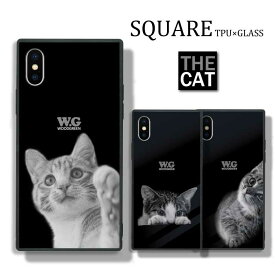 スマホケース スクエア型 四角 耐衝撃 背面ガラス 強化ガラス iPhone14対応ケース TPU ハードケース cat 猫 シンプル iPhone13Promax mini 12 11 Pro Max SE3 plus Galaxy S9 ケース 子猫　かわいい 新機種 韓国