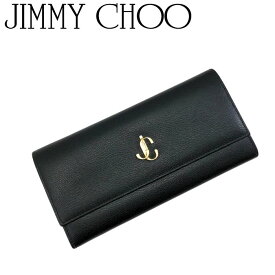 【中古】JIMMY CHOO ジミーチュウ 二つ折り長財布【ほぼ新品】レザー ブラック JC 小銭入れ 札入れ レディース ブランド r-jc-w-0079-01