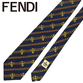 【中古】FENDI フェンディ ネクタイ【非常に良い】9.5cm ネイビー シルク ブランド r-fe-t-e10368635