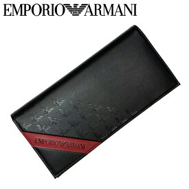 EMPORIO ARMANI 長財布 エンポリオアルマーニ メンズ イーグルロゴ 再生レザー 二つ折り 小銭入れあり レッドバンド ブラック y4r170-yq12v-80681 ブランド