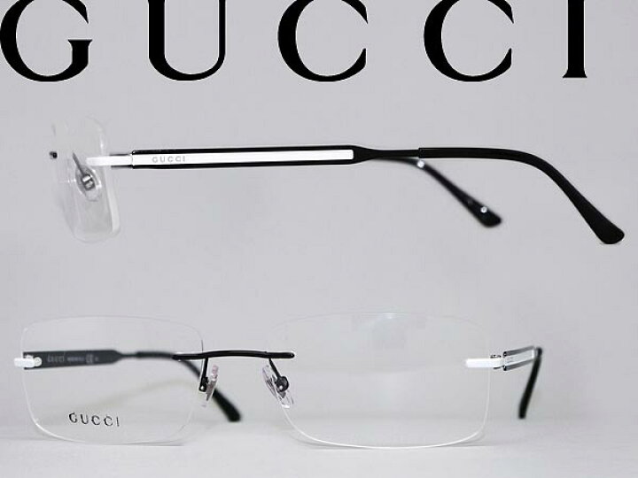 楽天市場】GUCCI 眼鏡 縁無し/フチ無し ブラック×ホワイト グッチ 