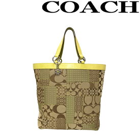 【中古】COACH トートバッグ コーチ【非常に良い】C05Q 3694 シグネチャー柄パッチワーク パイソンレザー×キャンバス ベージュ×ブラウン×イエロー R-CO-B-0564-07 ブランド 鞄 手提げ バック レディース