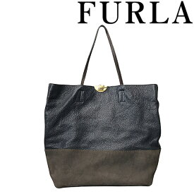 【中古】FURLA トートバッグ フルラ 【非常に良い】メンズ&レディース 鞄 手提げ ネイビー×ブラウン R-FURLA-B-0559-04 ブランド