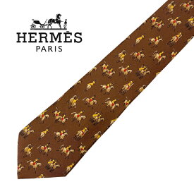 【中古】HERMES ネクタイ エルメス【非常に良い】メンズ ブラウン 乗馬柄 【剣先幅：9cm】 r-hermes-t-0921-03-3 ブランド