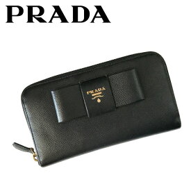 【中古】PRADA プラダ ジップアラウンド長財布【非常に良い】ブラックリボン ラウンドファスナー 小銭入れ レディース ブランド r-pr-w-p241201-08
