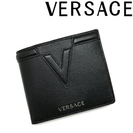 VERSACE 二つ折り財布 【在庫処分特価】ベルサーチ ヴェルサーチェ メンズ&レディース 型押しレザー ブラック DPU6737-1A00593-1B00E ブランド