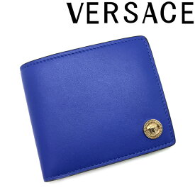 VERSACE 財布 ベルサーチ ヴェルサーチェ メンズ&レディース メドゥーサ 二つ折り レザー ブルー×ゴールド DPU6737-1A03190-1UC3V ブランド