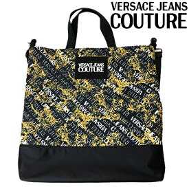 VERSACE JEANS COUTURE トートバッグ ベルサーチ ヴェルサーチェ ジーンズ クチュール メンズ&レディース ロゴ トート ブラック×ホワイト×ゴールド 73YA4BF2-ZS395-G89 ブランド 手提げ鞄