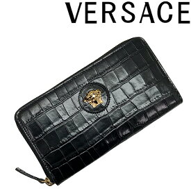 VERSACE 長財布 ベルサーチ ヴェルサーチェ レディース クロコ型押し ラ メドゥーサ ジップアラウンド 小銭入れあり ブラック dpdi056-1a08724-1b00v ブランド