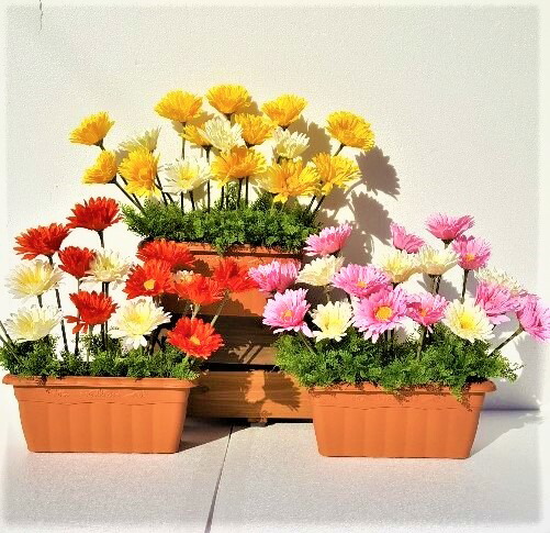 フェイクグリーン プランター セット 激安☆超特価 人工観葉植物 ガーベラプランター まとめてお買い得 春装飾 送料無料 大量発注可能です 至高 3色よりお選び下さい 造花