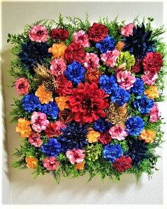 【造花】【アジアンテイスト】【花額】【強力両面テープ付き】【軽量】どこでも簡単設置、釘打ち無し【触媒加工】【送料無料】60cm×60cm大型タイプ