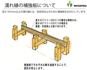 楽天市場 濡れ縁 ぬれえん 板幅65mm 国産杉間口2615mm 奥行300 400mm 高さ436mm 高さ指定は132 536mmまで対応可 座 板2分割 脚3組 6本 脚部は板2枚重ねに仕様変更しました 縁台 受注生産 大型商品 Woodpro ウッドプロ