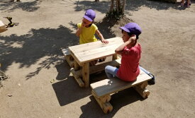 幼児用　木製 ガーデンテーブル セット[ 無塗装] 防腐加工処理済