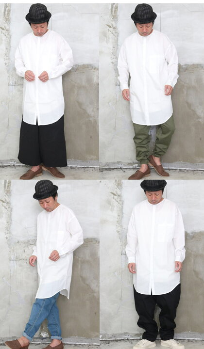 楽天市場】ロングシャツ メンズ バンドカラーロングシャツ [M便 1/1 