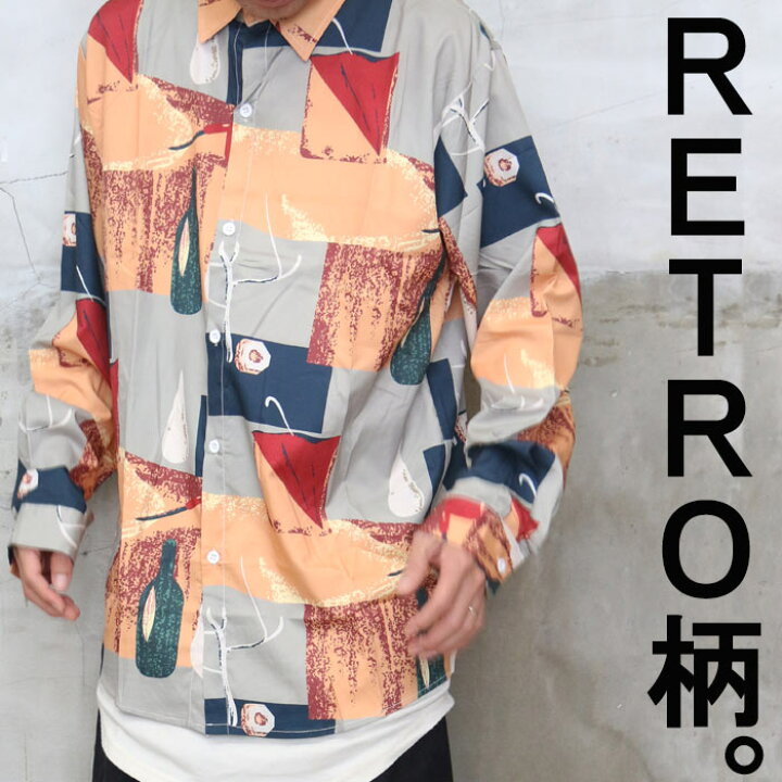 楽天市場】総柄シャツ レトロ柄シャツ [M便 1/1] ビッグシャツ メンズ 