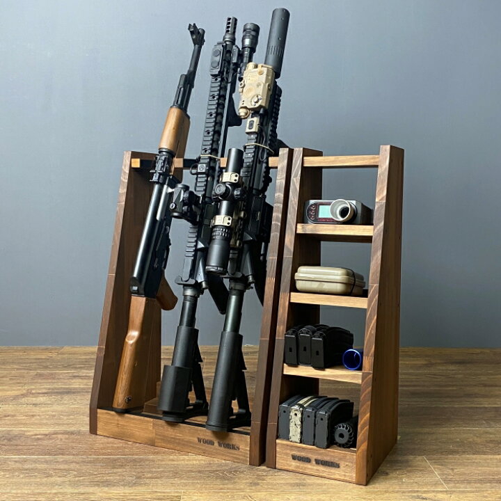 楽天市場】WOODWORKS ガンラック 3丁掛 + マガジンラック （色  