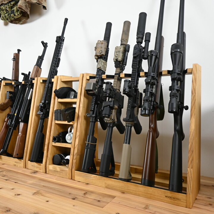 楽天市場】月間優良ショップ連続受賞 WOODWORKS ガンラック 3丁掛 + 