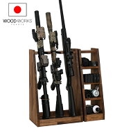 月間優良ショップ連続受賞 WOODWORKS ガンラック 3丁掛 + マガジンラック （色：ブラウン） お得なセット…