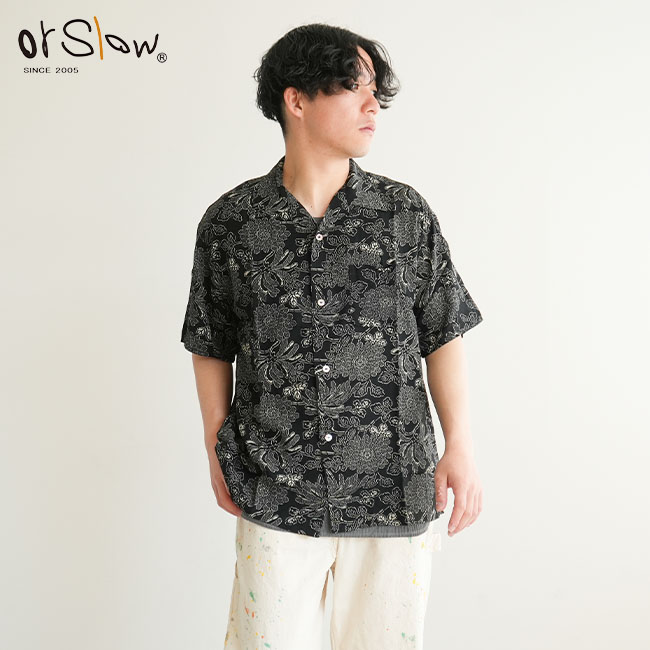 [01-8058-61]orSlow(オアスロウ)牡丹 HAWAIIAN SHIRT ハワイアンシャツ   総柄 アロハシャツ   開襟シャツ 