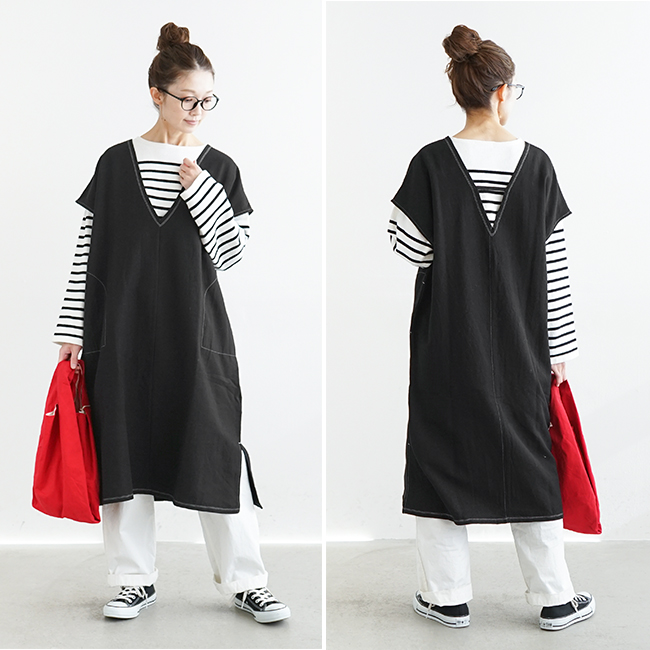 【50%OFF】[me-22403]me.(ミードット)washable wool cotton  onepiece(ウォッシャブルウールコットンワンピース)/レディース/Vネックワンピース/前後着用可/ロング丈［OUTLET］ WOODY  HOUSE online