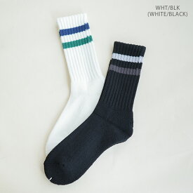 [231-60902]UNIVERSAL PRODUCTS(ユニバーサルプロダクツ) 2P LINE SOCKS[WHITE×BLACK](クルーラインソックス) メンズ 靴下 リブソックス クルー丈 ラインソックス