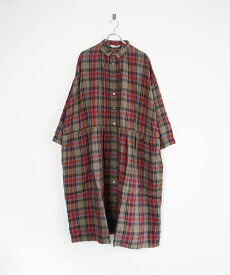 [900909]ICHI Antiquites(イチアンティークス) Linen Tartan Shirt Dress リネンタータンシャツドレス ワンピース