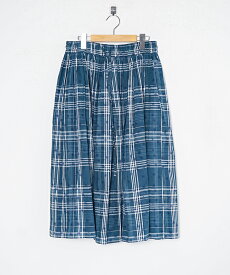 [NSL24065]SOIL(ソイル) YARN DYED CHECK WITH NAVY FLOWER PRINT GATHERED SKIRT 先染め チェック ネイビー フラワー プリント ギャザースカート