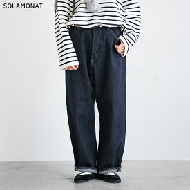 ◇[b1038]SOLAMONAT(ソラモナ)5Pルーズストレートイージーデニムパンツ レディース ボトムス デニムパンツ ジーパン ハイウエスト