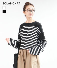 【SALE 40%OFF】◇[SMA-BSK-SH]SOLAMONAT(ソラモナ) バスクボーダーショートプルオーバー トップス カットソー Tシャツ ショート丈 レディース 長袖 春 秋 冬 白 ホワイト 黒 ブラック シンプル カジュアル シャツ【日本製】 セール