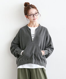 【SALE 20%OFF】[SMA-LK-PG-HFZP]SOLAMONAT(ソラモナ) ピグメントスウェットハーフジッププルオーバー ジップアップ トップス レディース 上 マフポケット リブネック ファスナー チャック ゆったり 綿100 コットン100 日本製【日本製】 セール