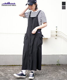 【SALE 50%OFF】[TM251NP00062]THOUSAND MILE(サウザンドマイル) フロントジップサロペットスカート SALOPETTE SKIRT ワンピース ジャンパースカート ストレッチナイロン[25pr]