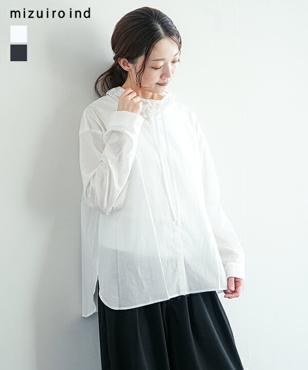 楽天市場】mizuiro ind(ミズイロインド) gathered stand collar shirt 