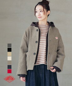 ◇[DT-A0013WLP] DANTON(ダントン) ウールライトパイルノーカラージャケット WOOL LIGHT PILE COLLARLESS JACKET レディース アウター コート カラーレス ウールモッサ メルトン ショート丈 軽い 軽量 厚手 ポケット 裏地付き 無地 ドロップショルダー