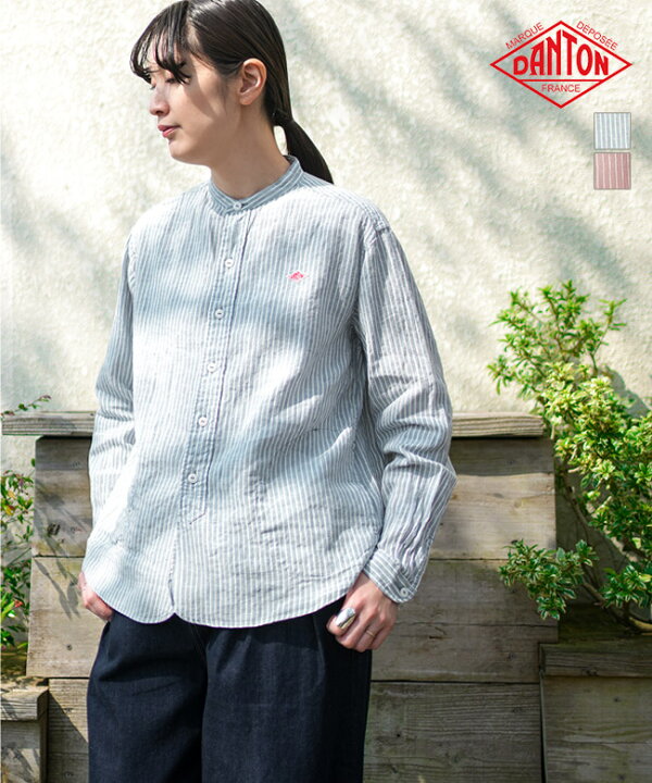 楽天市場】◇DANTON(ダントン) ストライプリネンバンドカラーシャツ 