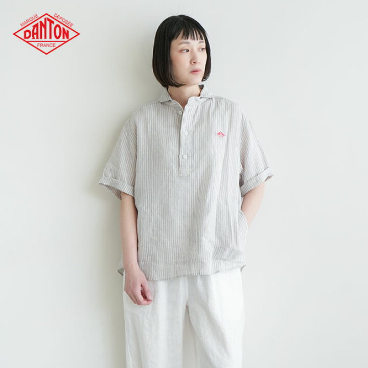 楽天市場】◇DANTON(ダントン) 丸襟半袖リネンプルオーバーシャツ 