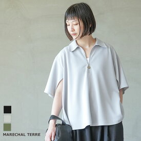 [ZMT232CT123]MARECHAL TERRE(マルシャル・テル) ハーフジップトップス/レディース/ポロシャツ/半袖/五分袖/5分袖