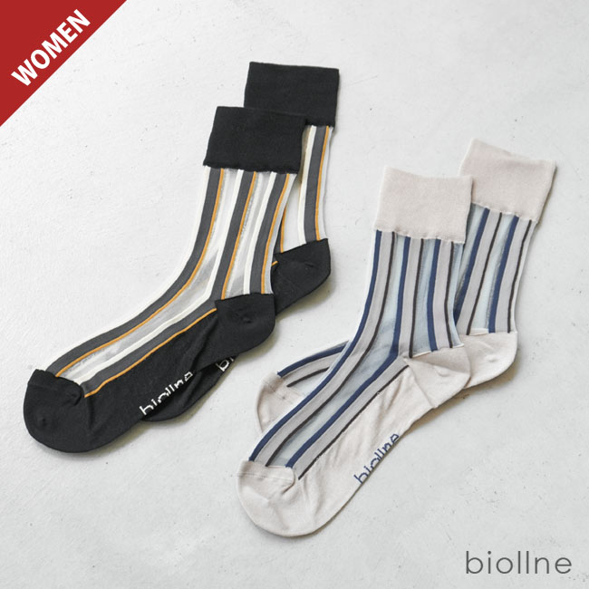 [337140]biollne (ビオルネ)<br>シアーストライプ柄ソックス dress skin sheer socks レディース 靴下