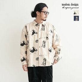 【50%OFF】[M-2307452]modem design(モデムデザイン) ワイドフランネルワークシャツ”DOGS”