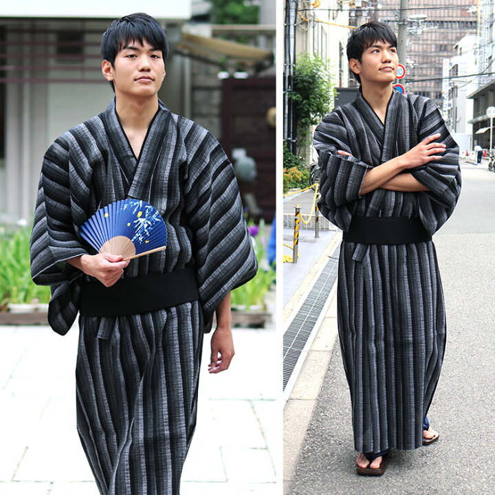 楽天市場 浴衣 メンズ 2点 セット 浴衣 角帯 ストライプ カラー2色 M L Ll 夏祭り 花火大会 盆踊り お祭り ゆかた 男 男性 作り帯 帯 大人 メンズ浴衣セット レトロ モダン ギフト プレゼント 夏 涼しい