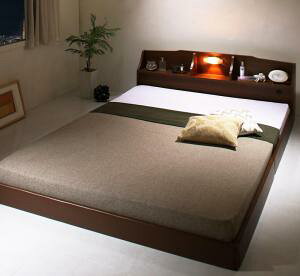 セミダブルベッド 一人暮らし SD マットレス付き ローベッド ロータイプ フロア 低床 低い 宮付き ヘッドボード 枕元 棚 ラック 携帯 ティッシュ メガネ リモコン 頭上 収納 照明 読書灯 ライ