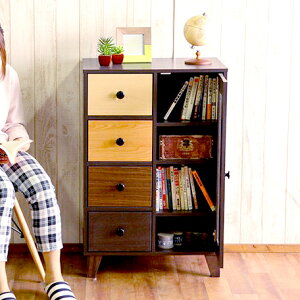 タンス チェスト キャビネット 引き出し 4杯 木製 グラデーション 【チェスト 収納 ワイドチェスト リビング 扉付き シェルフ ラック 衣類収納 整理 モダン アジアン コンソール 送料無料】