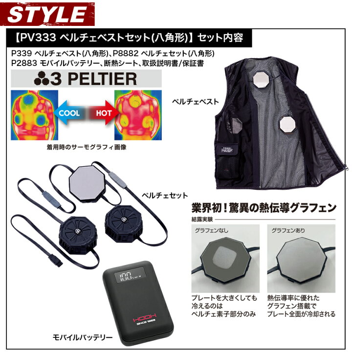楽天市場】セット快適ウェア PV333 ペルチェベストセット(八角形 